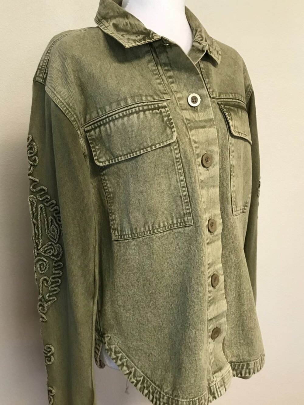 Volcom Utility Shacket S Olive Green Embroidered Cotton Lightweight